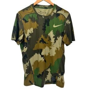 Nike Pro Shirt Mens Medium Fitted Hypercool Green Camo Activewear Short Sleeve